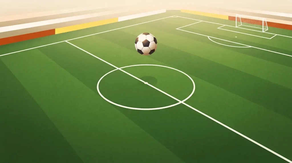 Fußball auf einem Spielfeld mit weißen Linien und grünem Rasen